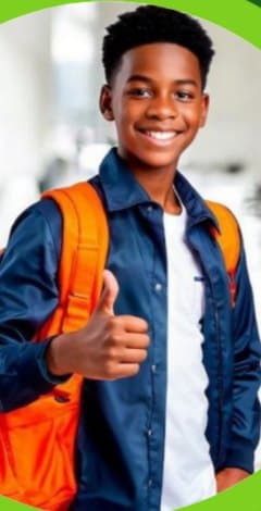 Un jeune apprenant souriant, sac au dos